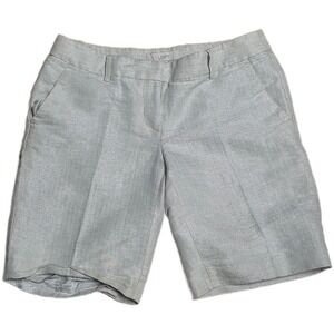 Ann Taylor LOFT Herringbone Linen Blend Shorts Women's Size 4 Cream Metallic